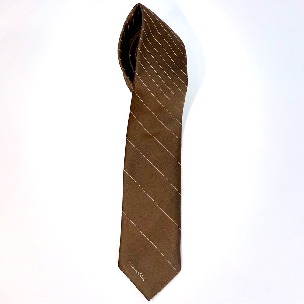 Oscar de la Renta Men's Brown Pin Striped Tie